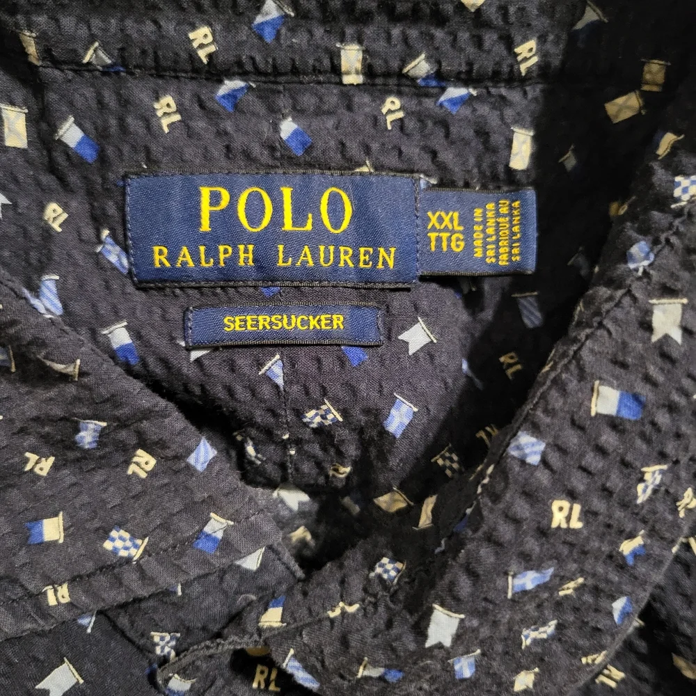 Polo Ralph Lauren Seersucker Blue Flag Print Shirt